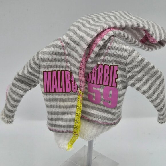 Two Vintage Mattel Barbie Ken Doll Hoodie Set Gray White Striped #59 - Picture 2 of 5